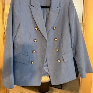 Double-Breasted Light Blue Textured Blazer